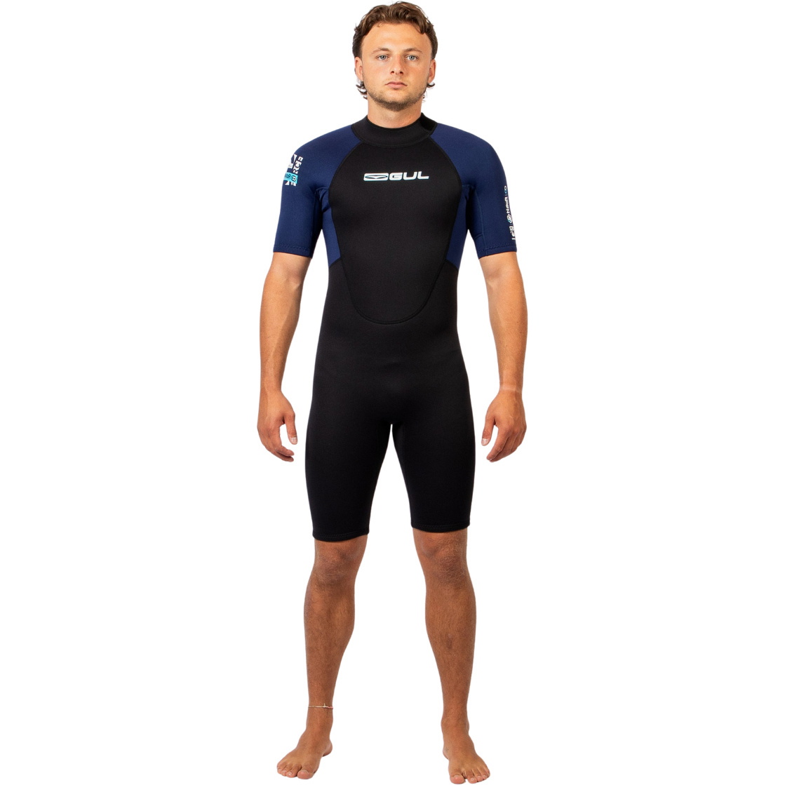 2026 Gul Herre G-Force Natur 3/2mm Back Zip Shorty Våddragt GF3305-BKNA - Black / Navy